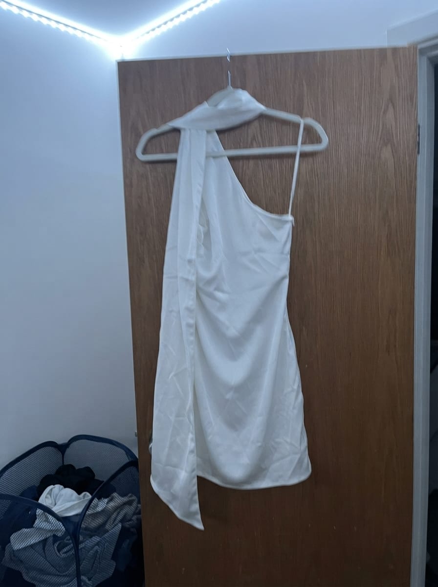 Customer photo review of Cassandra Scarf Mini Dress - Pearl