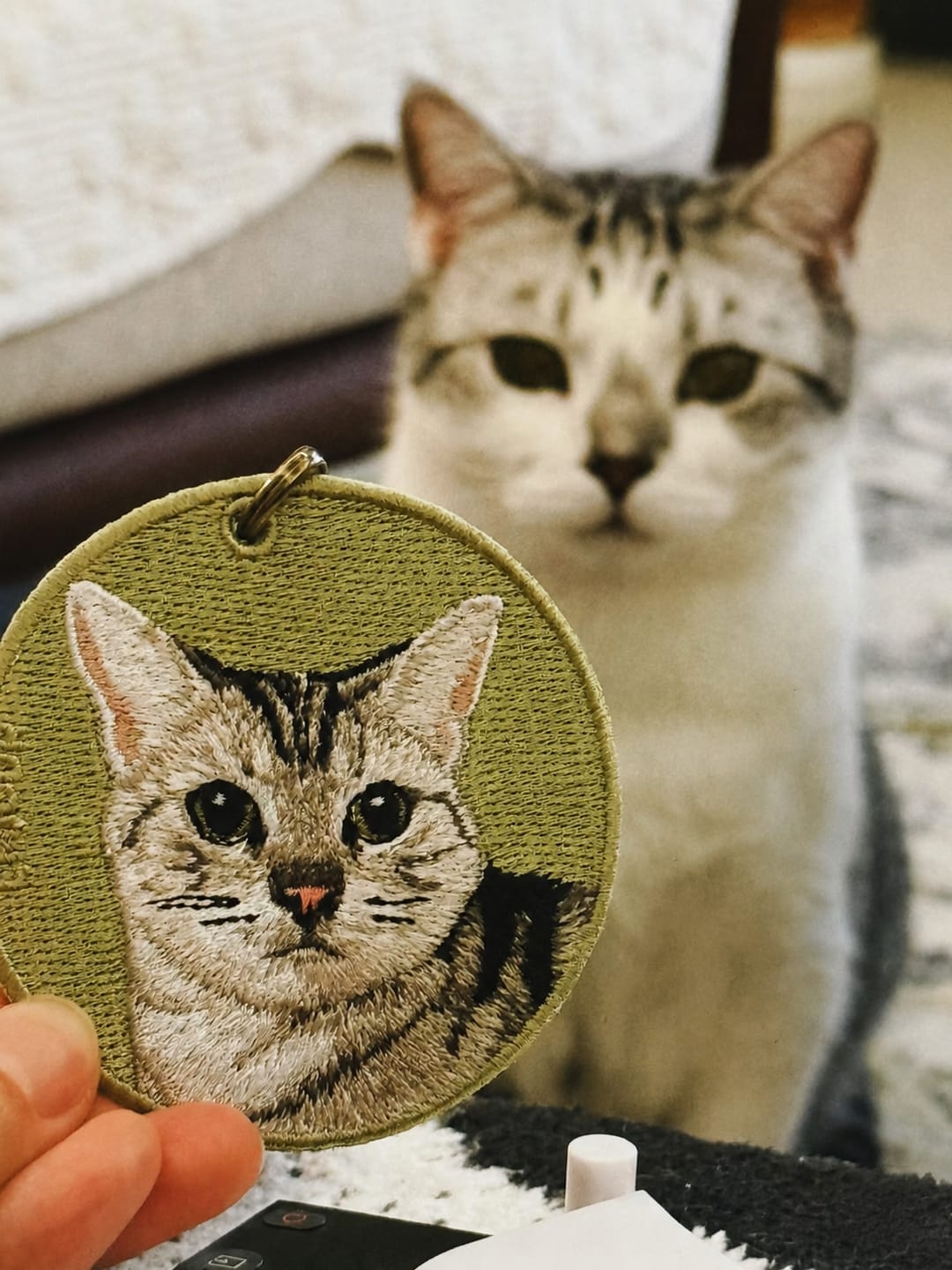 Customer photo review of Customized embroidered pet tags