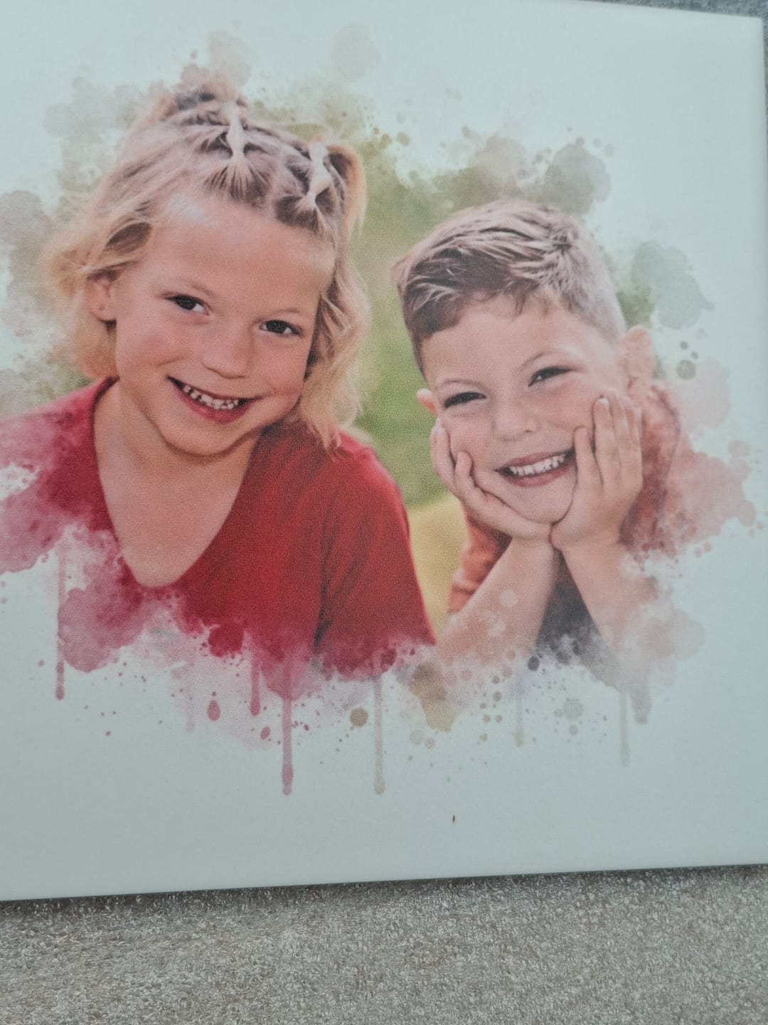 Customer photo review of Aquarel Portret op Tegel - Upload je eigen foto
