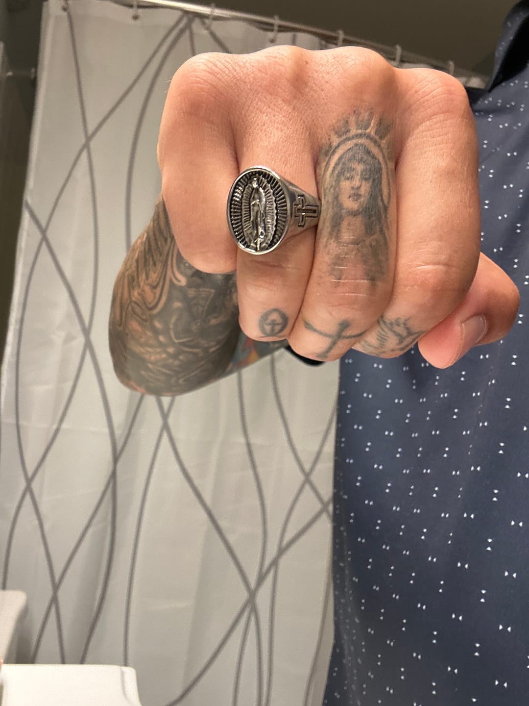 Customer photo review of Christianartworkshop Deep Relief Our Lady Of Guadalupe Cross Statement Ring: Timeless Emblem of Unshakable Sacred Faith
