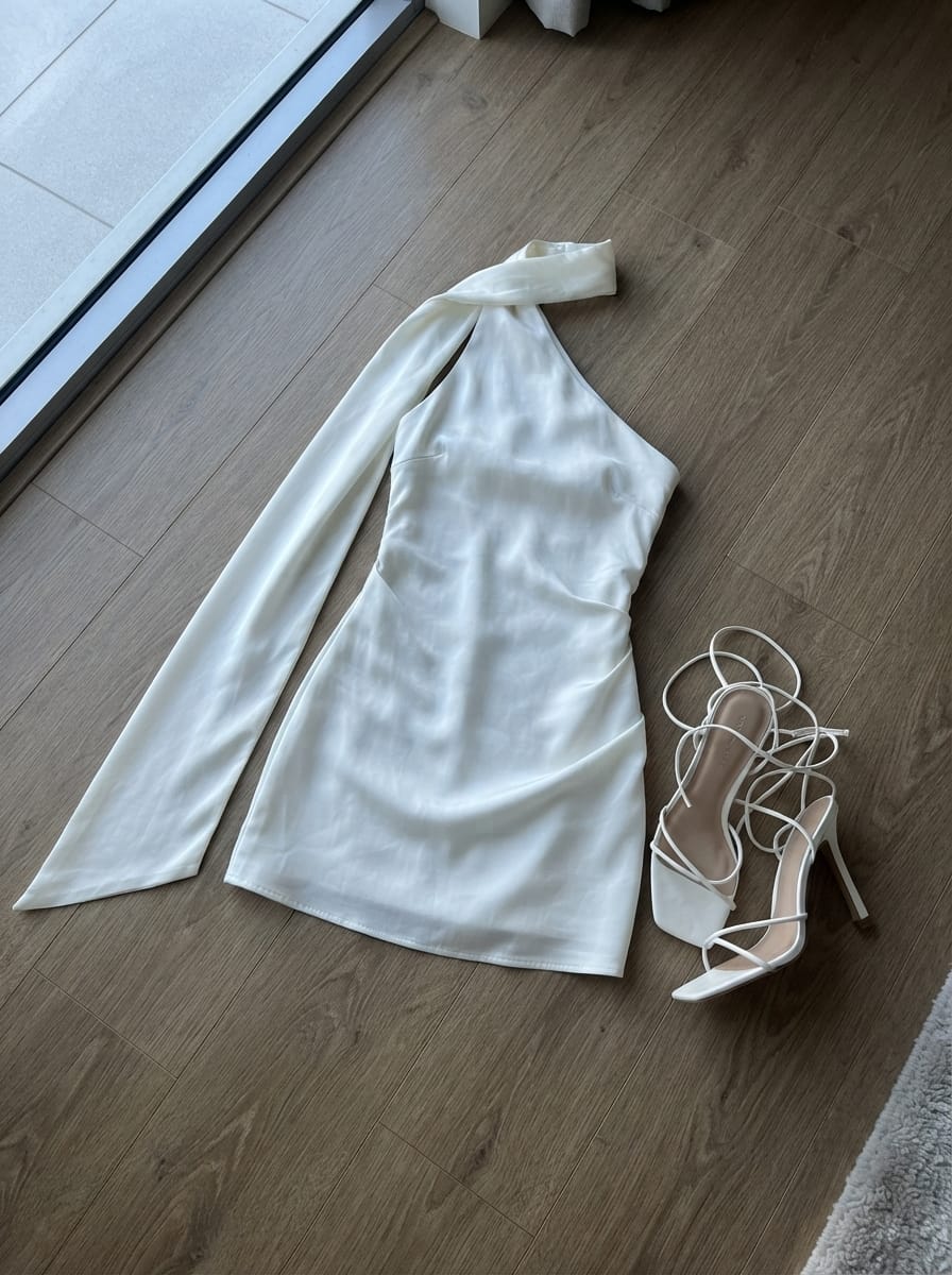 Customer photo review of Cassandra Scarf Mini Dress - Pearl