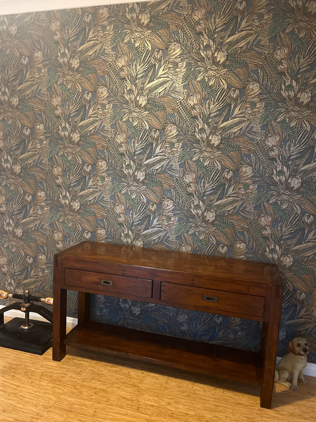 Customer photo review of Susara  - Protea Floral Metallic Wallpaper - Navy- Discontinuing