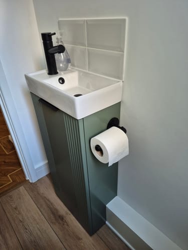 Customer photo review of Nuie Deco Compact 400 Cloakroom Floor standing Vanity Unit - Satin Green