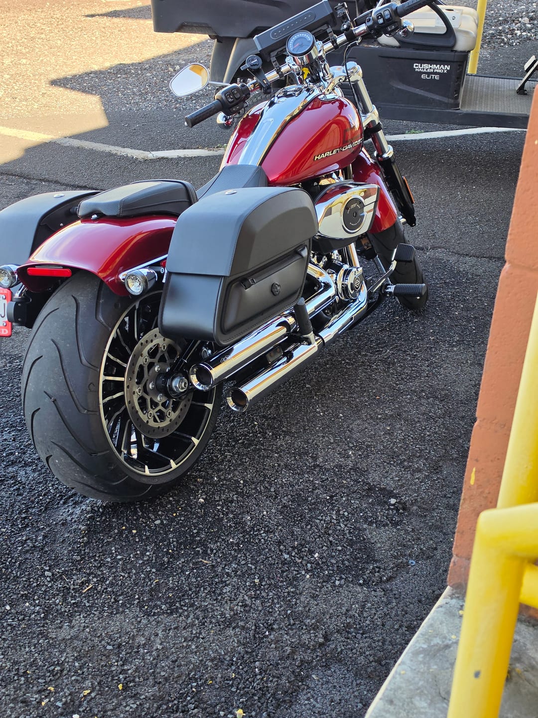 Customer photo review of 28L - Pantheon Medium Quick Mount Harley Softail Breakout FXBR/S Motorcycle Saddlebags