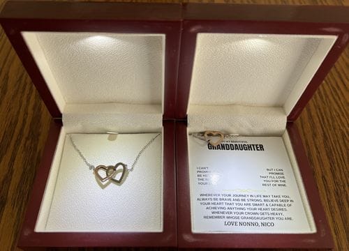 Customer photo review of Gift for Granddaughter from Grandpa Interlocking Hearts Necklace Gift