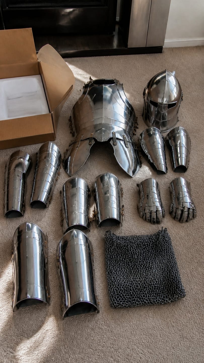 Customer photo review of Medieval Knight Full Plate Armor Suit – Handcrafted Steel European Armor