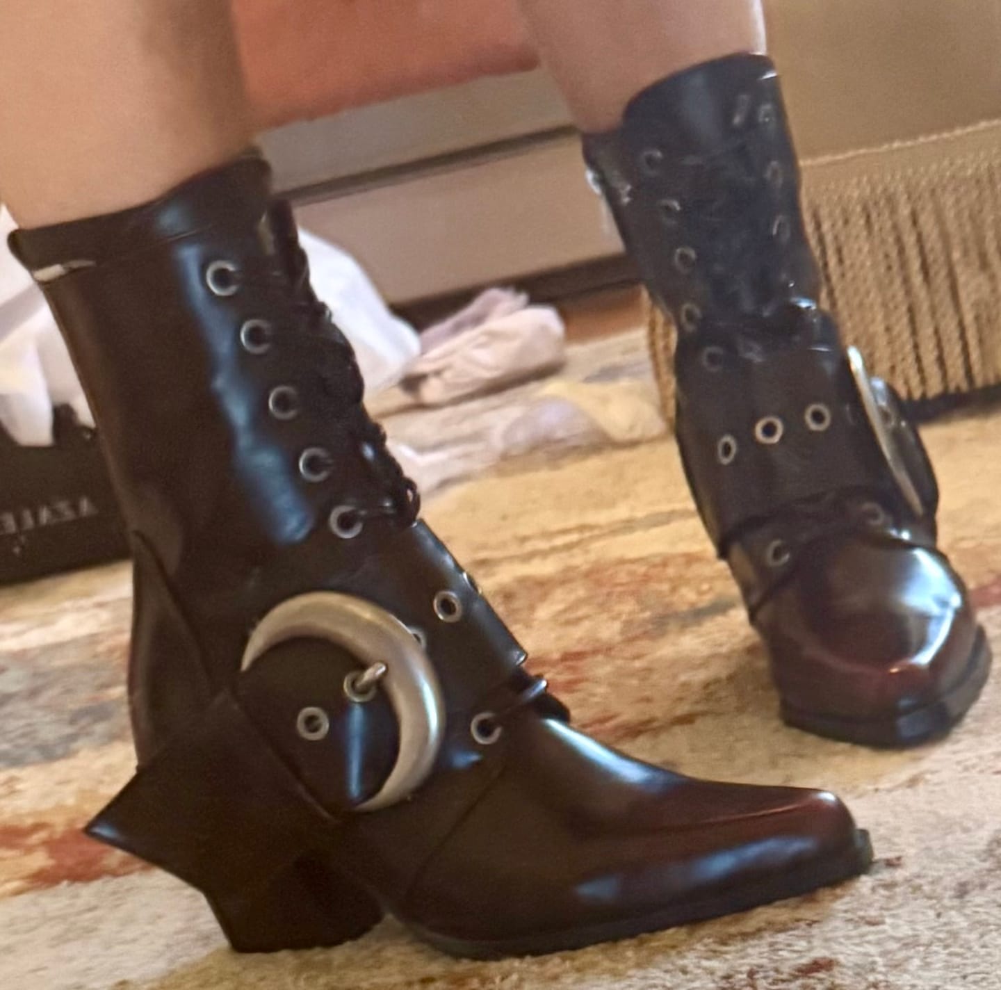 Customer photo review of MORGAN-MERLOT BLOCK BOOTIE