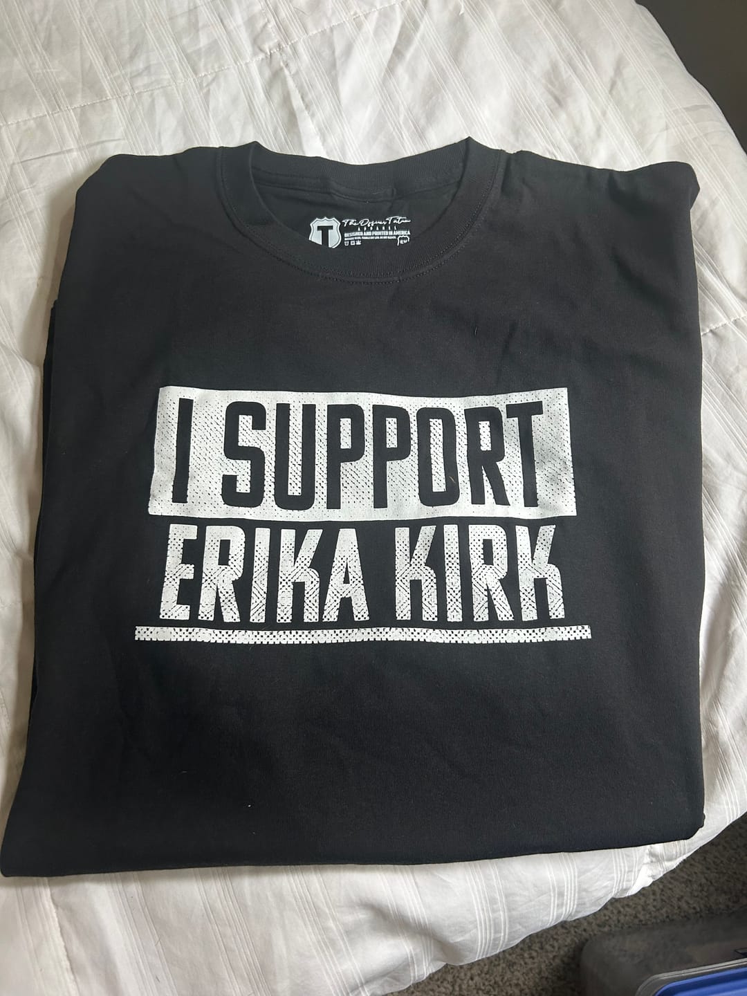 Customer photo review of I Support Erica Kirk T-shirt