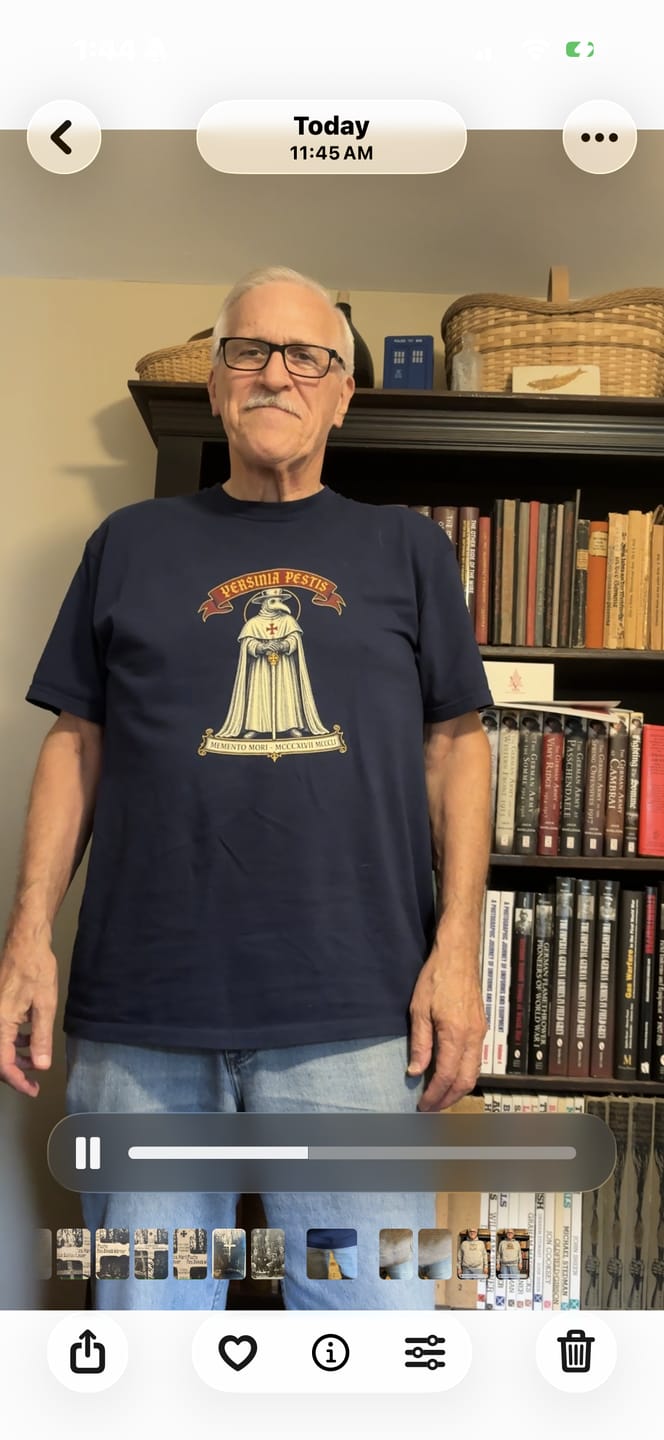 Customer photo review of Yersinia Pestis Plague Doctor Premium Tee