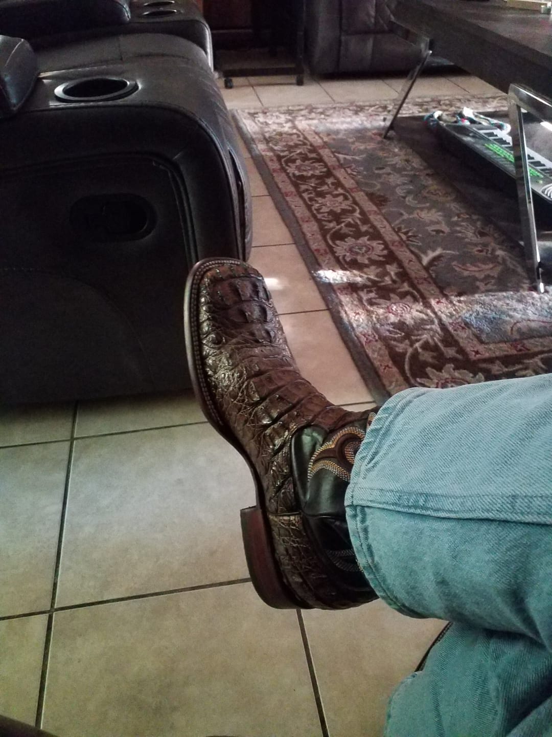 Customer photo review of Honey Cognac Caiman Neck Leather Boots - Square Toe