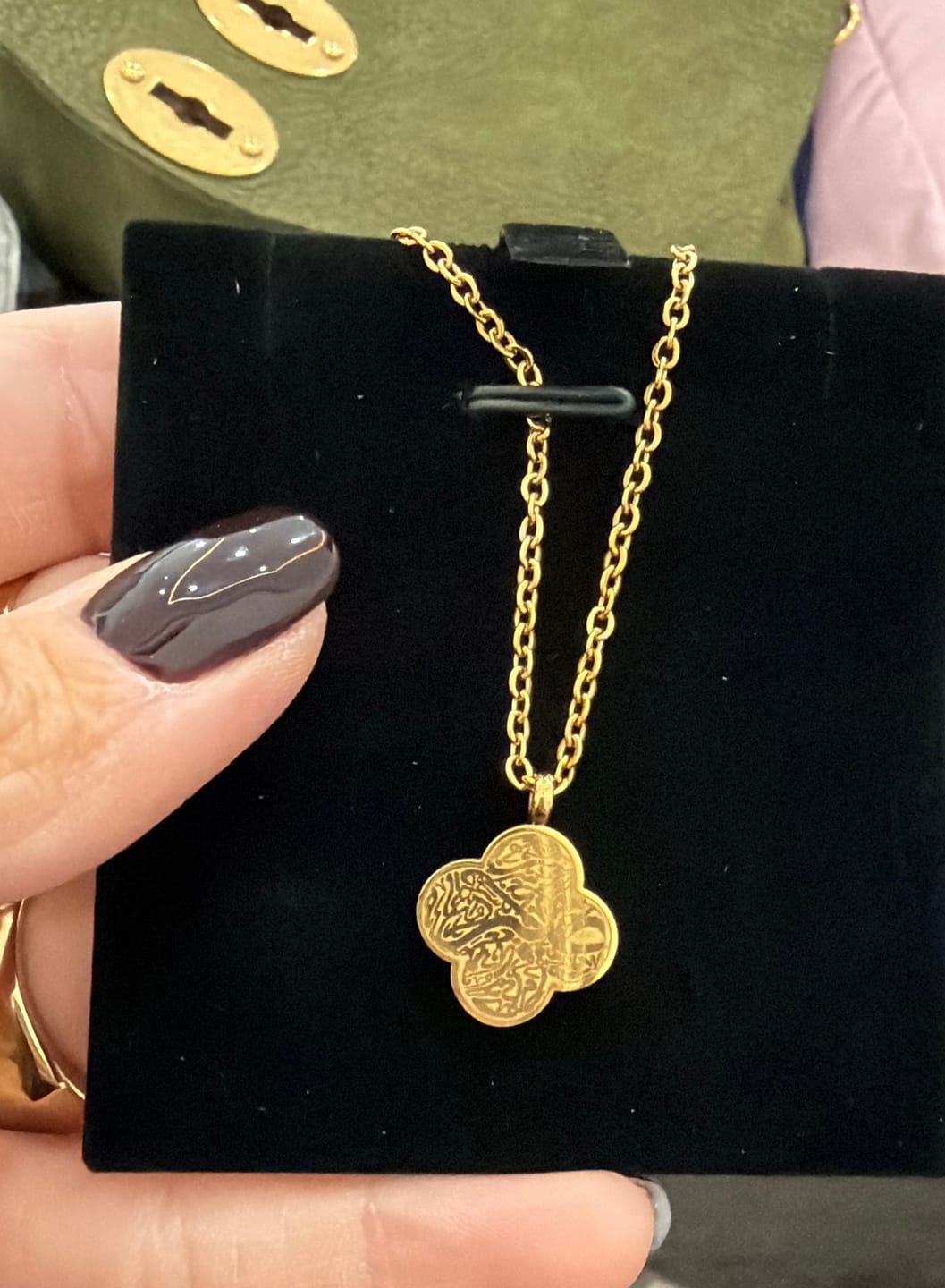 Customer photo review of 18K Gold Plated Islamic Calligraphy Necklace
