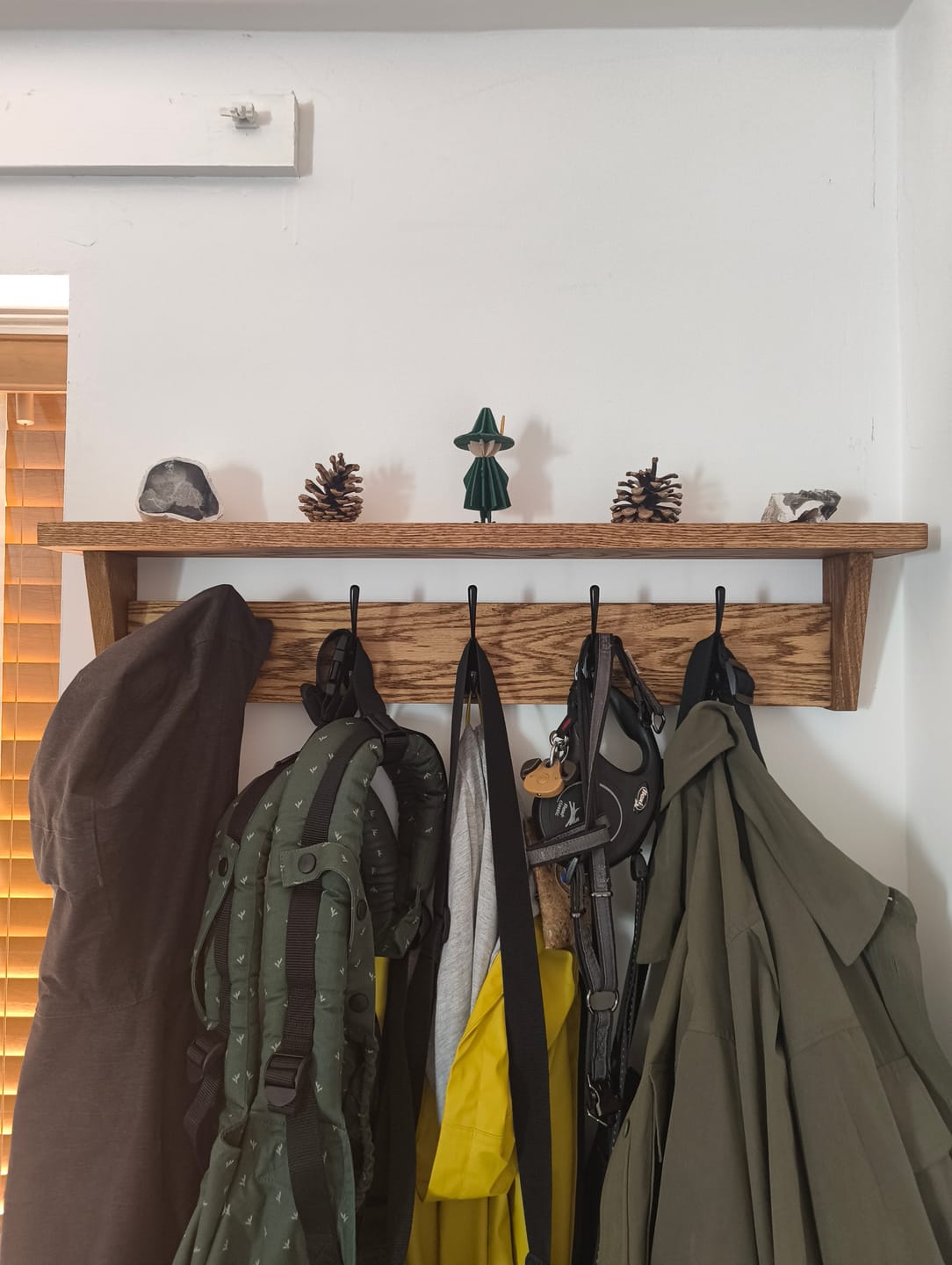 Customer photo review of Solid Oak Walnut Coat Rack with Shelf