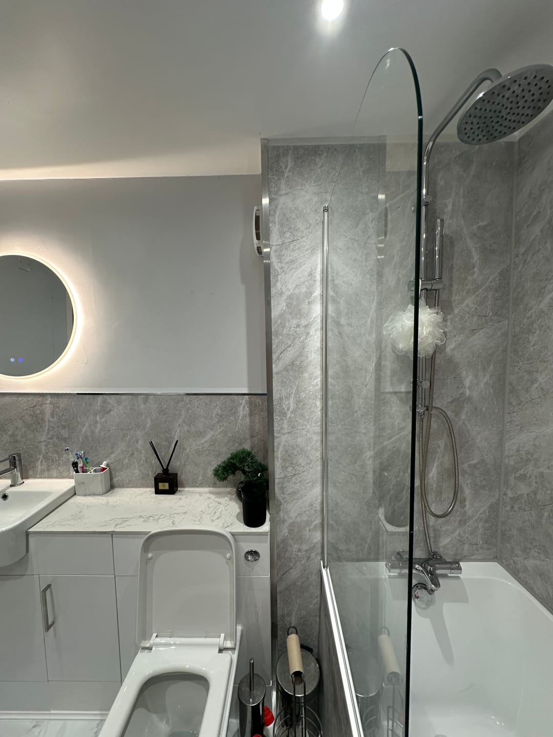 Customer photo review of Premium Light Grey Marble Matt Shower Wall Panel – 1M x 2.4M