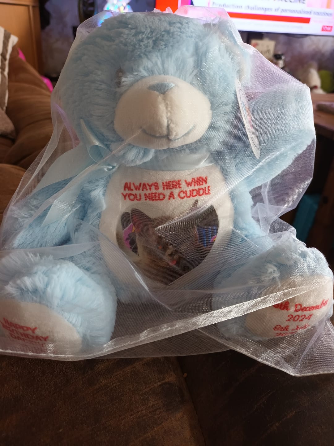 Customer photo review of A Cuddle from Heaven Personalised Photo Teddy Bear
