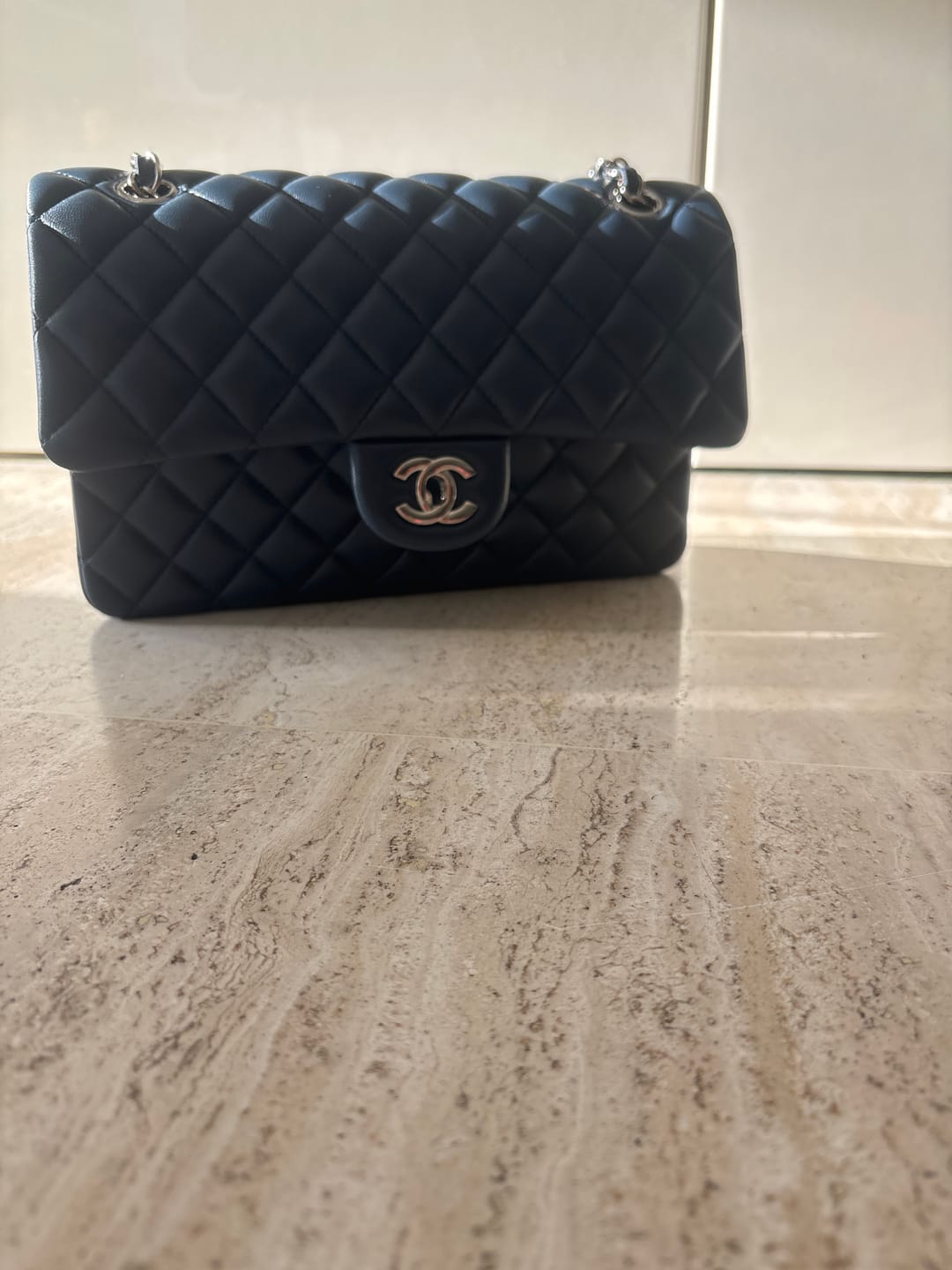 Customer photo review of CC Classic Jumbo Navy Blue Lambskin Silver Hardware
