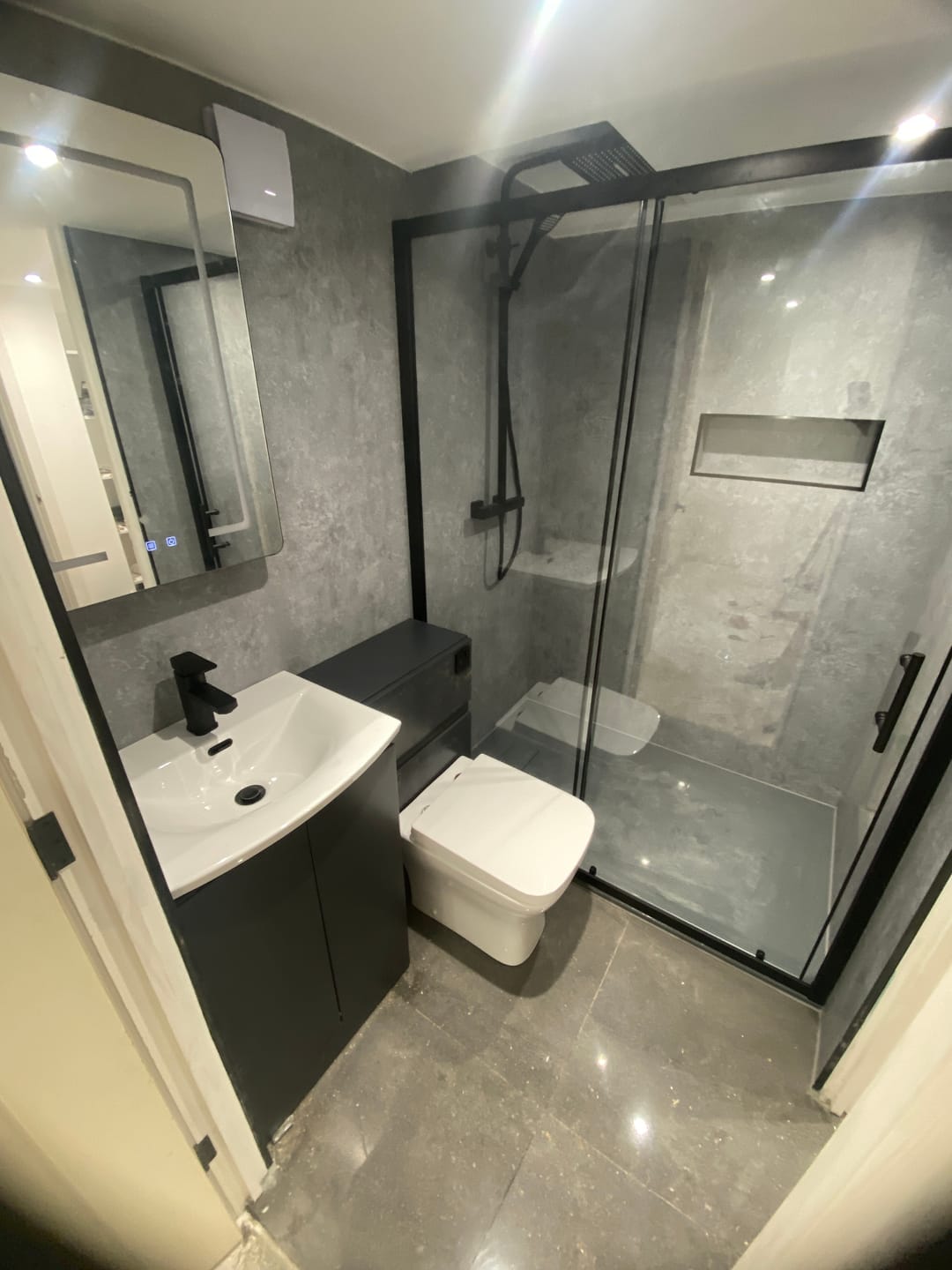 Customer photo review of Premium Grey Concrete Matt Shower Wall Panel - 1M x 2.4M