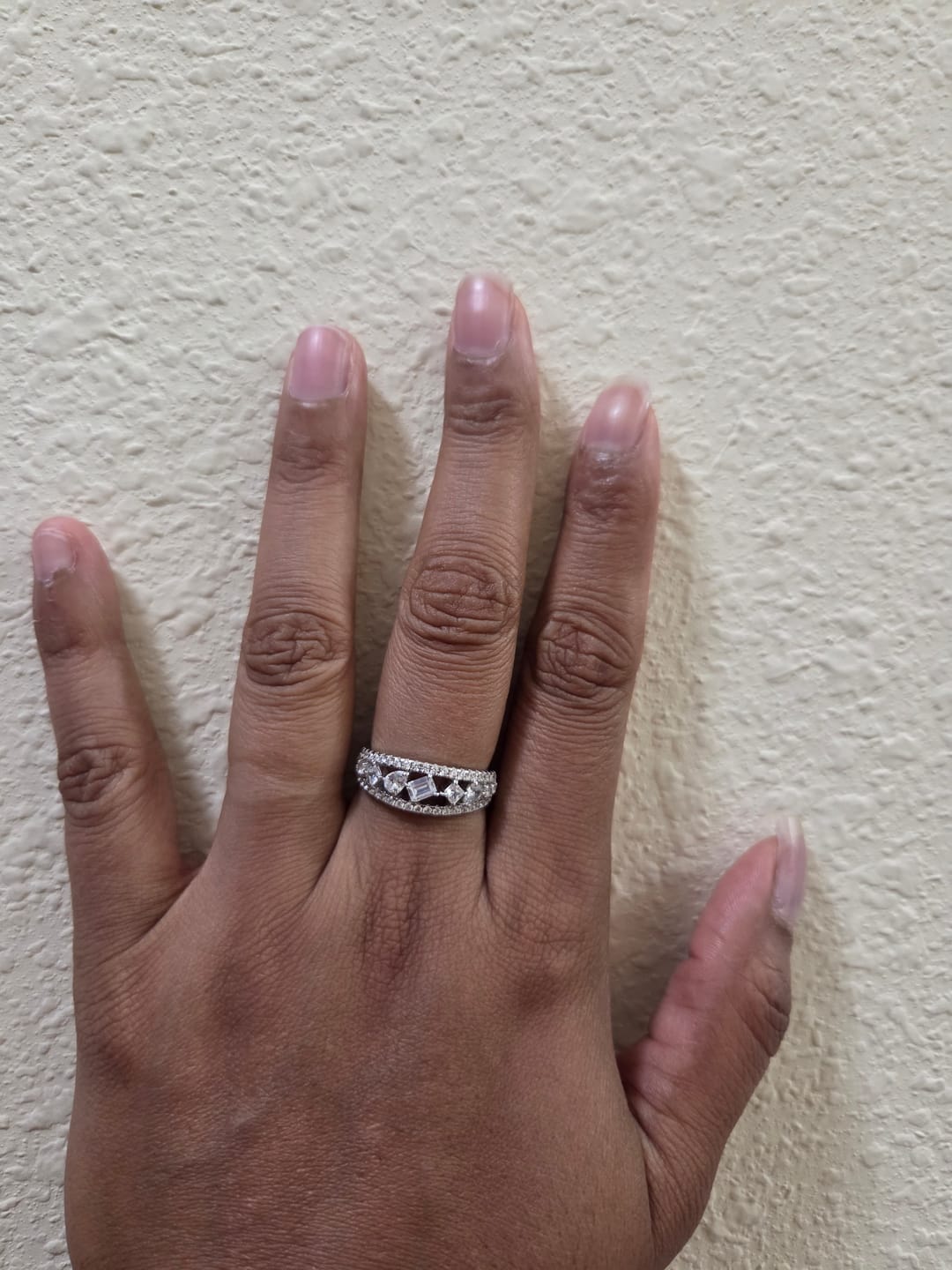 Customer photo review of Luxurious 3-Row Half Wedding Band Travel Ring In Sterling Silver