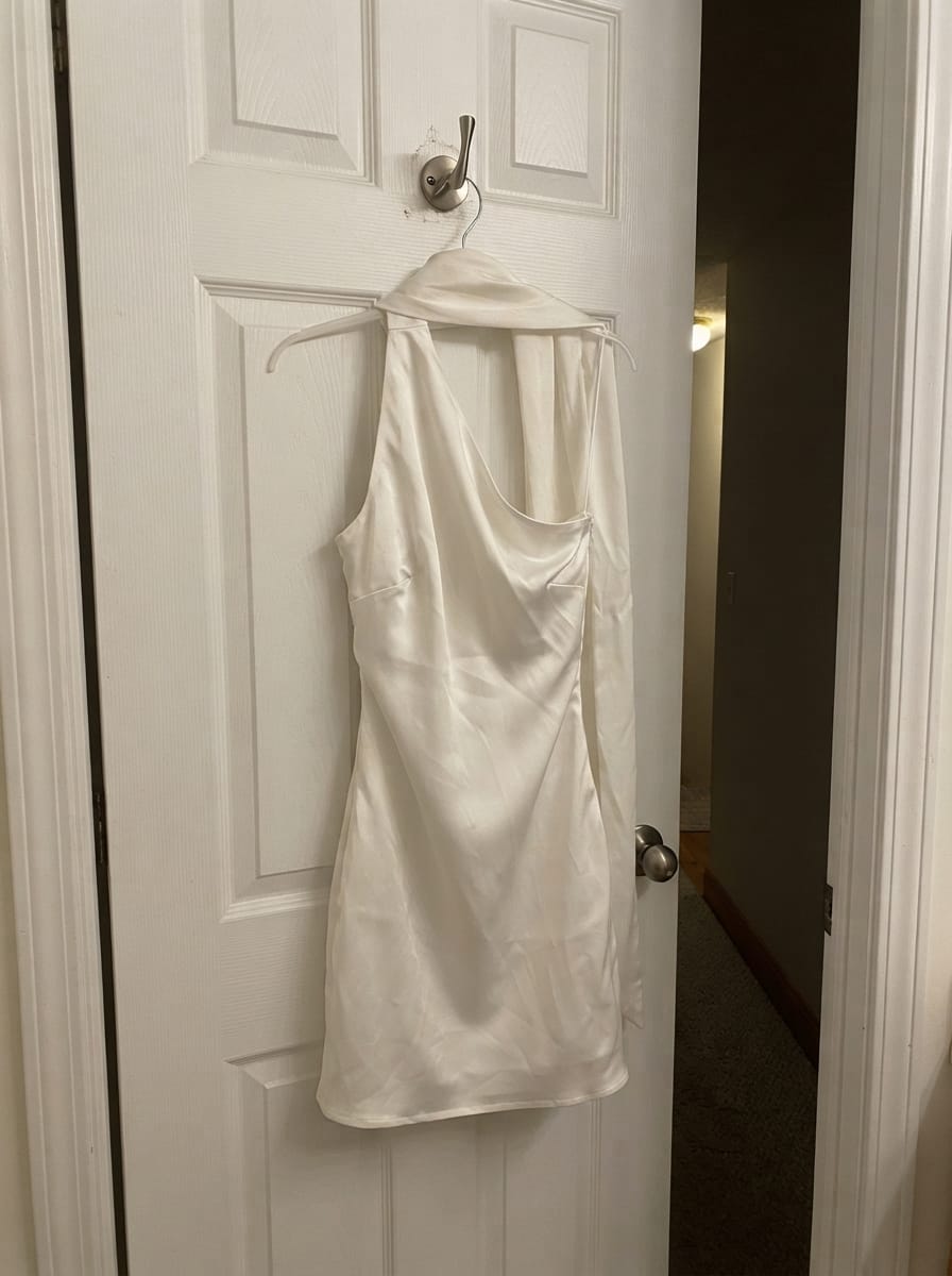 Customer photo review of Cassandra Scarf Mini Dress - Pearl
