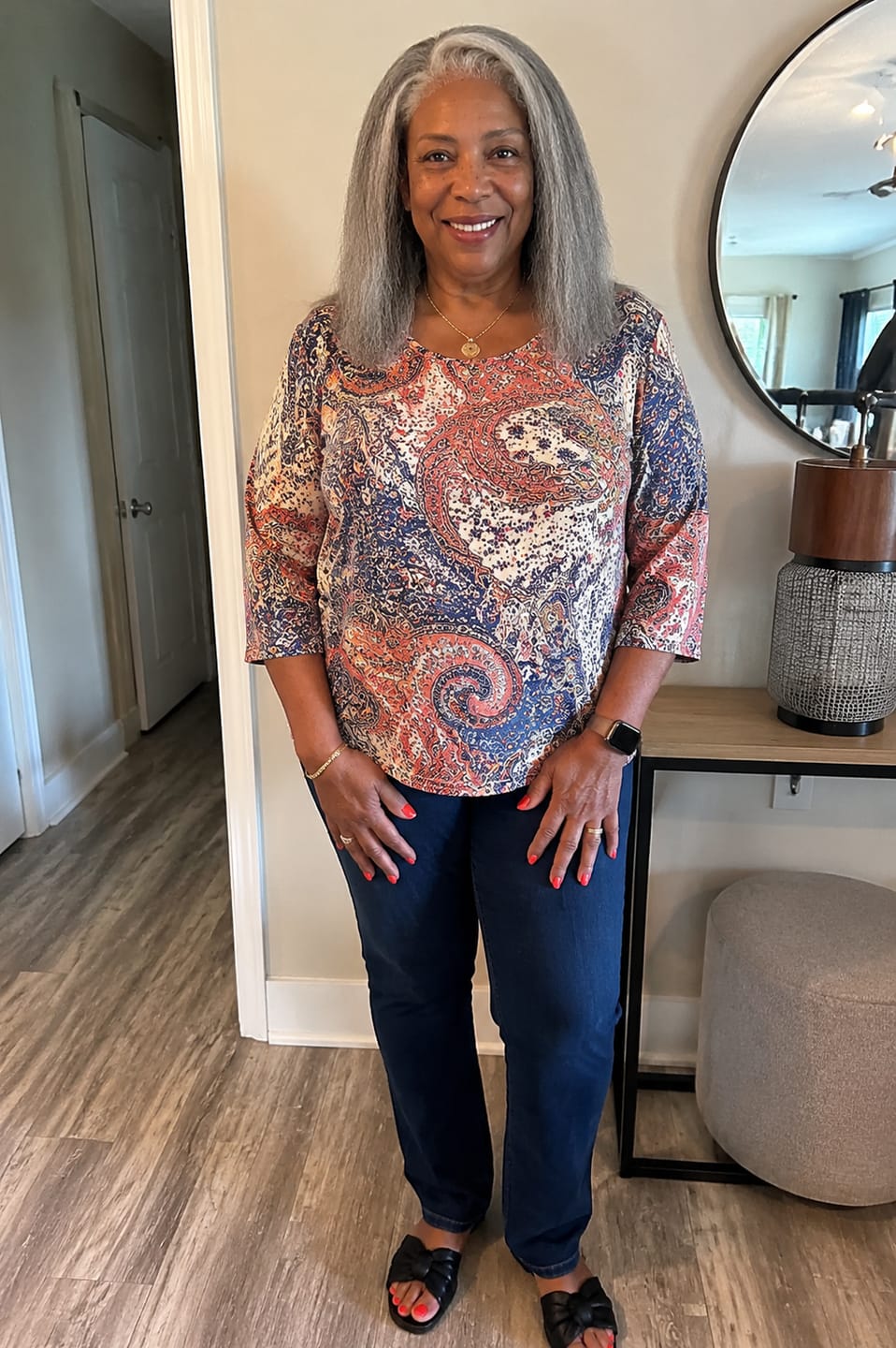 Customer photo review of Luvwin 4C Edges Salt & Pepper More Salt Highlight Front Glueless Yaki Straight Wig