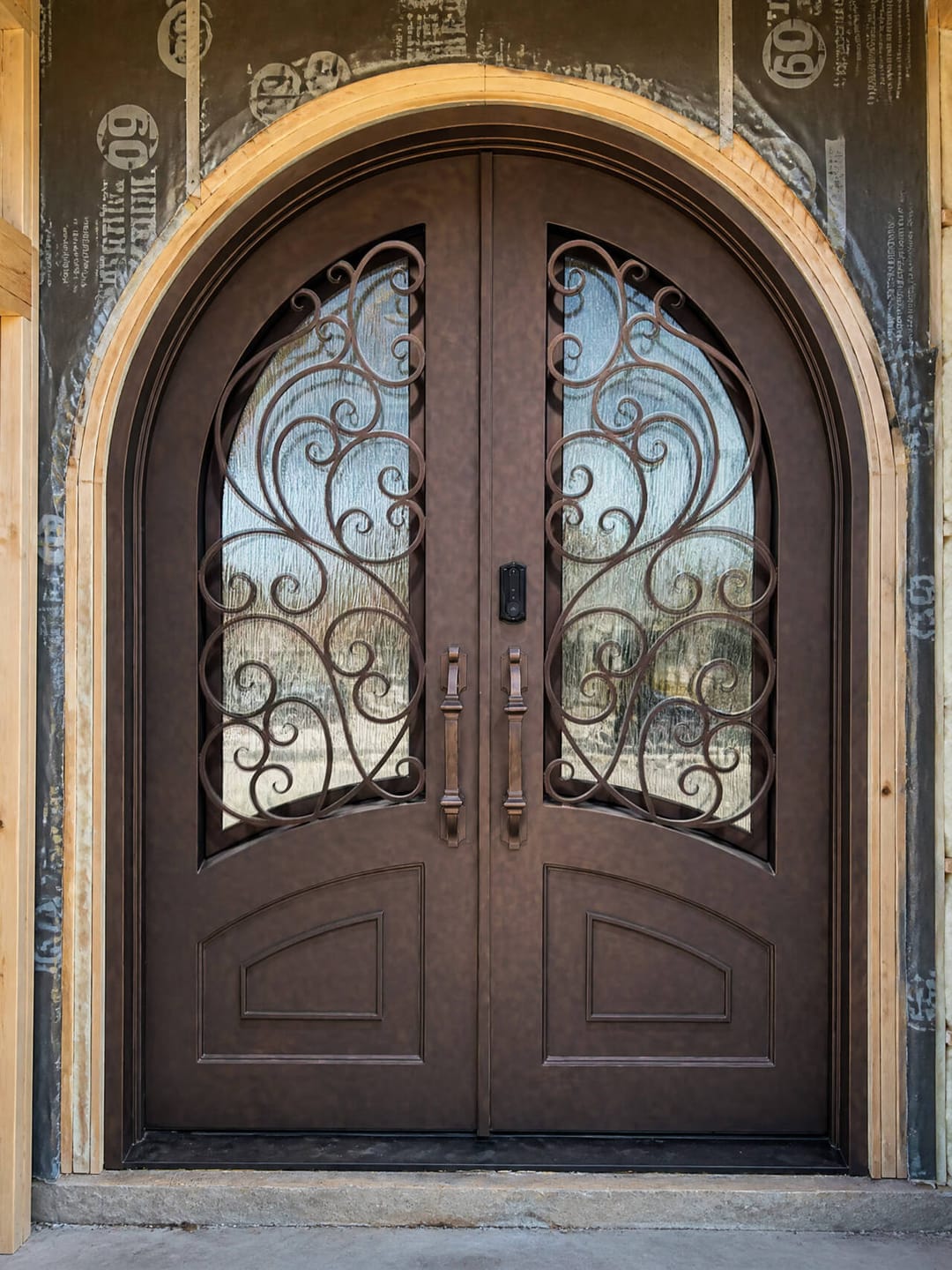 Customer photo review of Handcrafted Exterior Iron Double Front Door with Screens W123