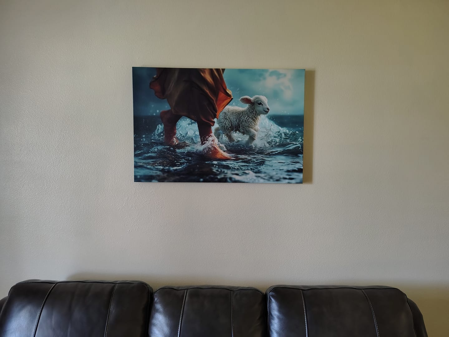 Customer photo review of Jesus Walk On Water With A Lamb, Jesus And Lamb, Wall Art Canvas