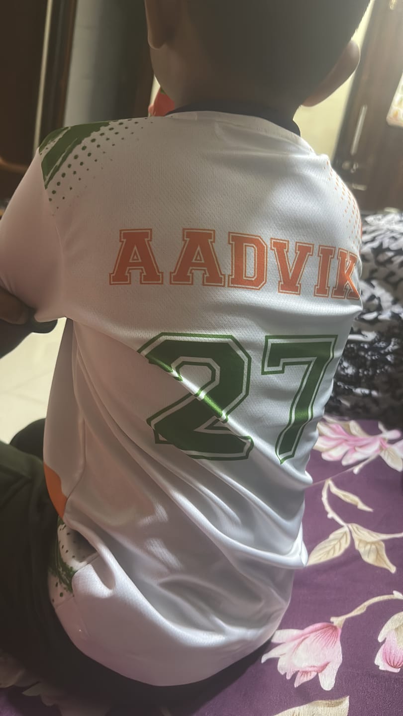 Customer photo review of India Independence Day Jersey | Custom Name & Number Patriotic Jersey