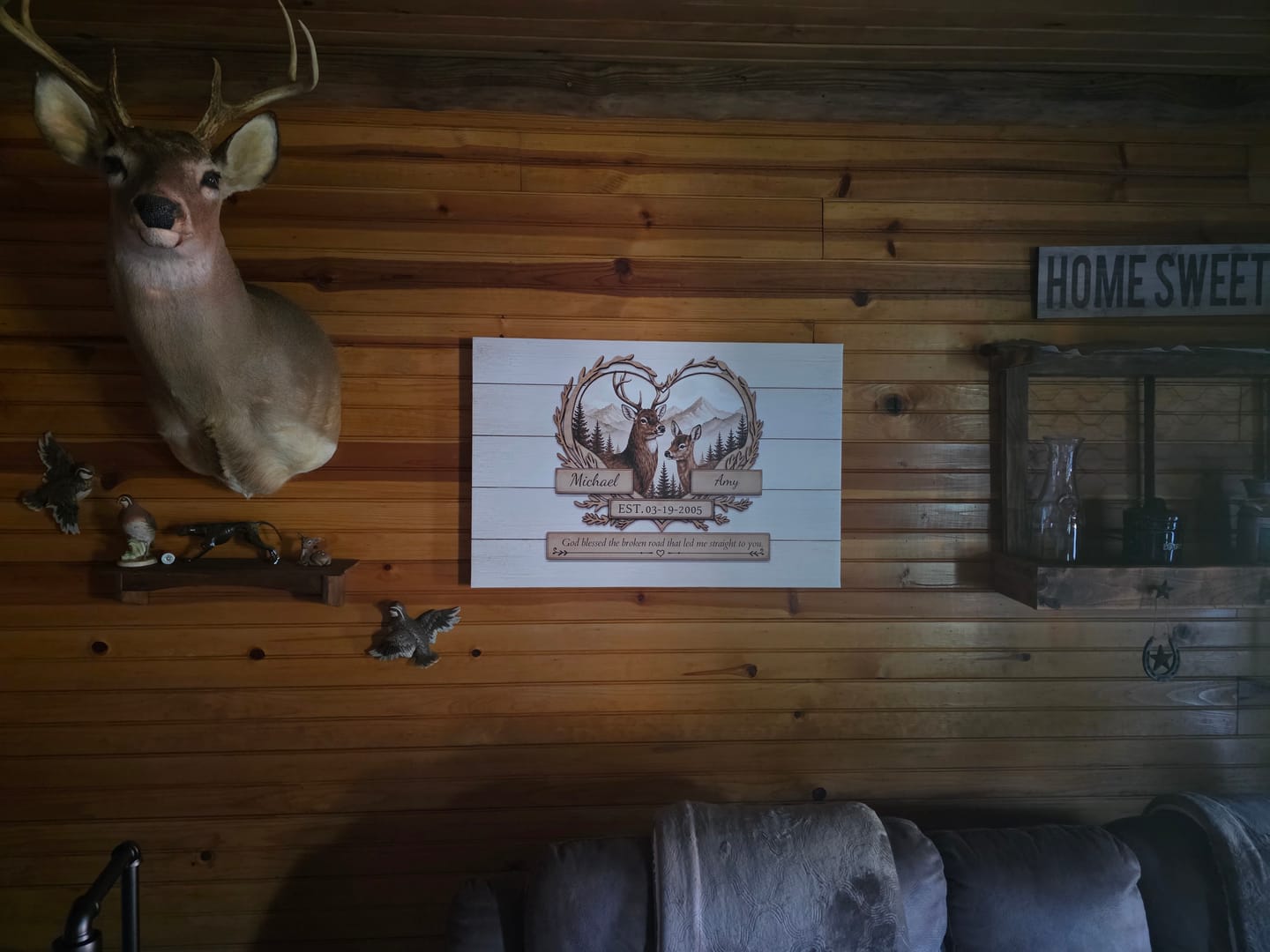 Customer photo review of "God Bless The Broken Road," Personalized Deer Couple Canvas Wall Art