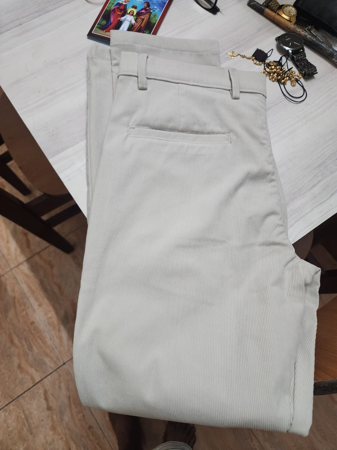 Customer photo review of Cream Fine Stripe - Corduroy Pant
