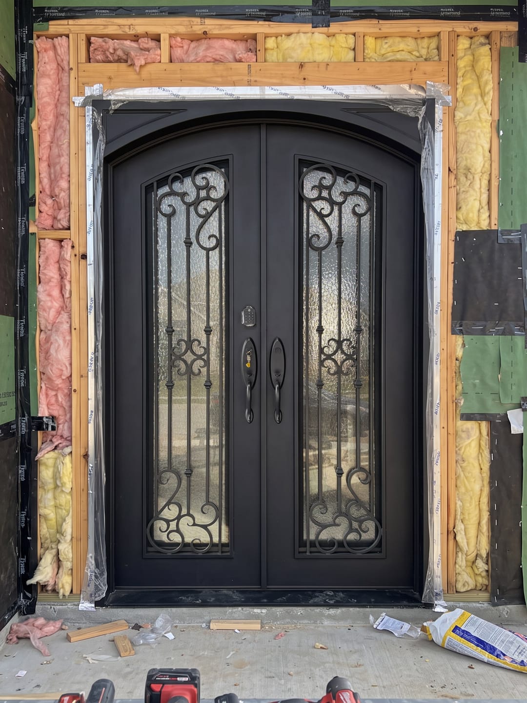 Customer photo review of Handcrafted Exterior Iron Double Front Door with Screens W123