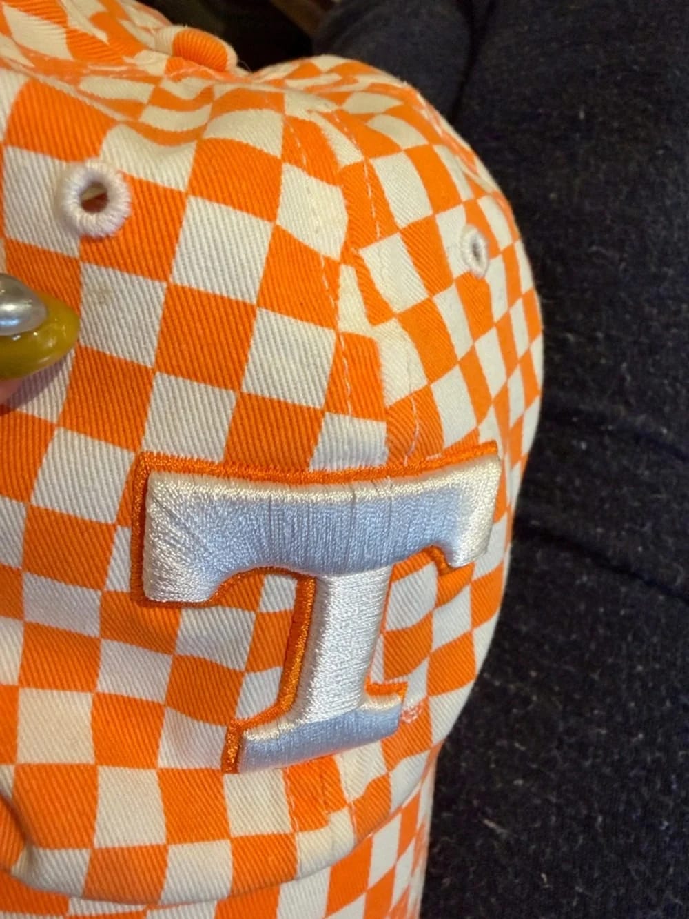 Customer photo review of Personalized State Initial Checkerboard Baseball Cap – Custom Letter Game Day Hat | Game Day Wear