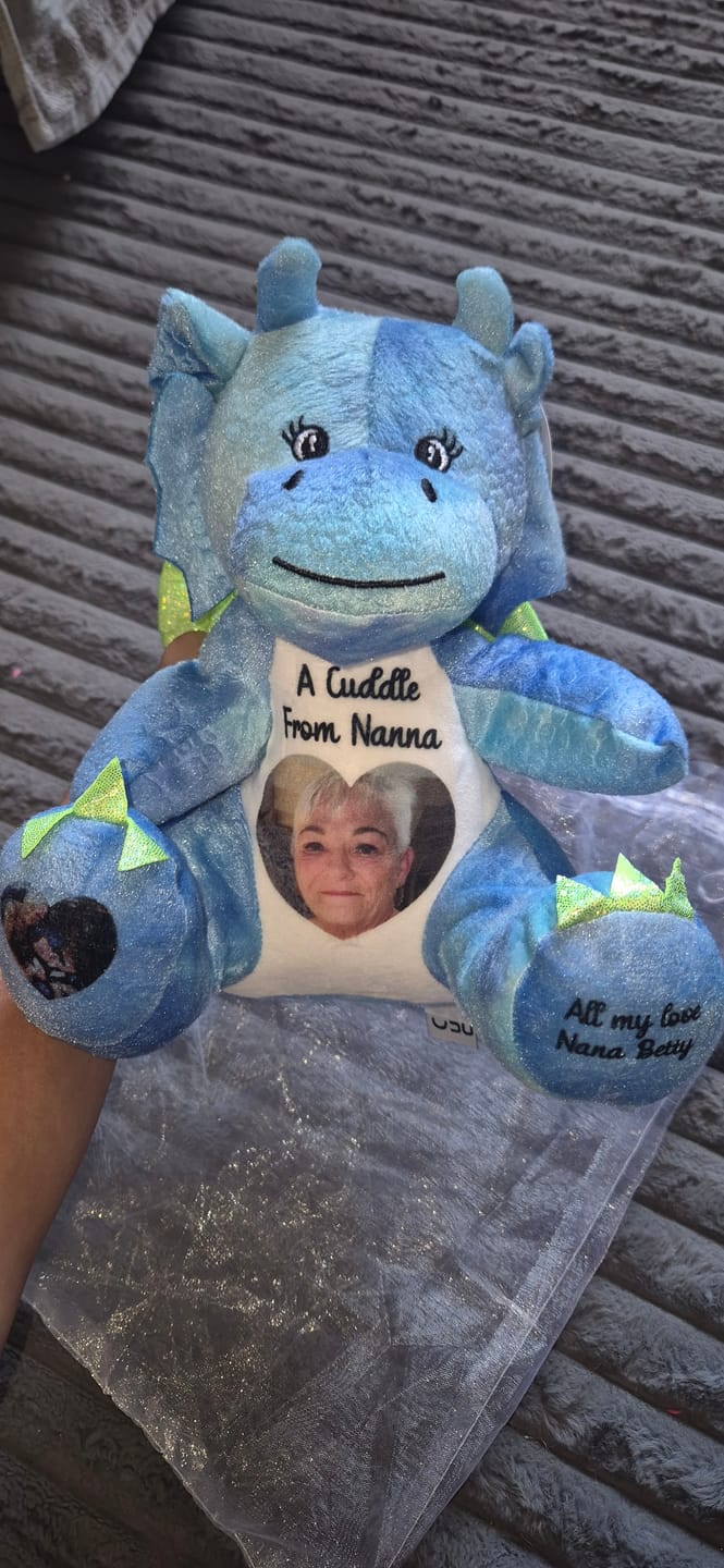 Customer photo review of A Cuddle from Heaven Personalised Photo Teddy Bear