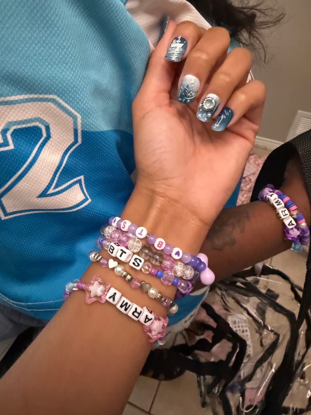 Customer photo review of BTS Swim MV Press On Nails, Arirang Comeback 2026, 3D Shark Blue Ocean Nails, Silver Wave Kpop Nail Set, Custom Concert Gift