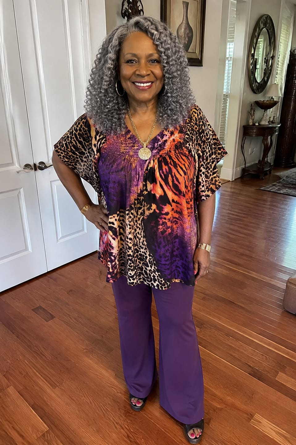 Customer photo review of Luvwin 13x4 Salt And Pepper Wand Curly Glueless Gray Color Pre-Cut Lace Wig