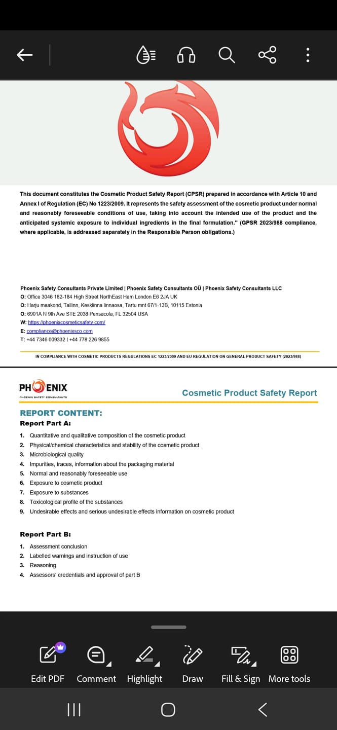 Customer photo review of Cosmetic Product Safety Reports (CPSR) for Beauty Products (Single Product)