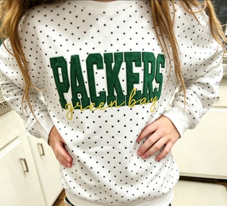 Customer photo review of Custom Embroidered Glitter Vinyl Team Polka Dot Sweatshirt - Game Day Best Gear | Gifts for Sports Mom | Game Day Wear