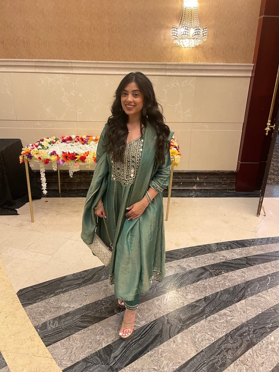 Customer photo review of Emerald Green Mirrorwork Anarkali Set