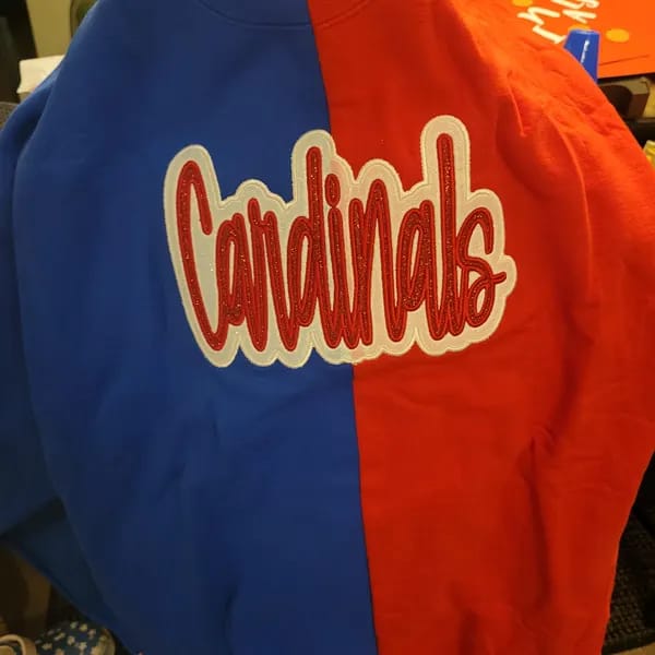 Customer photo review of Custom Glitter Team Mascot Two Tone Embroidered Sweatshirt For Game Day | Gifts for Sports Mom