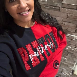 Customer photo review of Custom Glitter Embroidered Two Tone Sweatshirt | Gifts for Sports Mom
