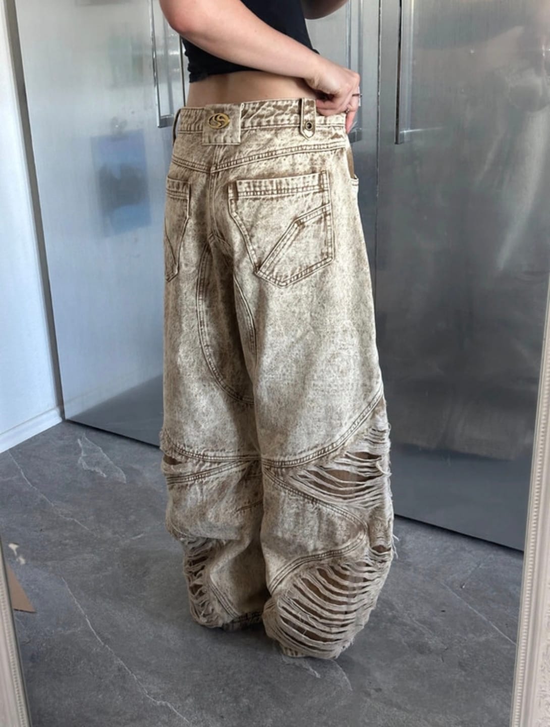 Customer photo review of Distressed Apricot Baggy Denim Jeans