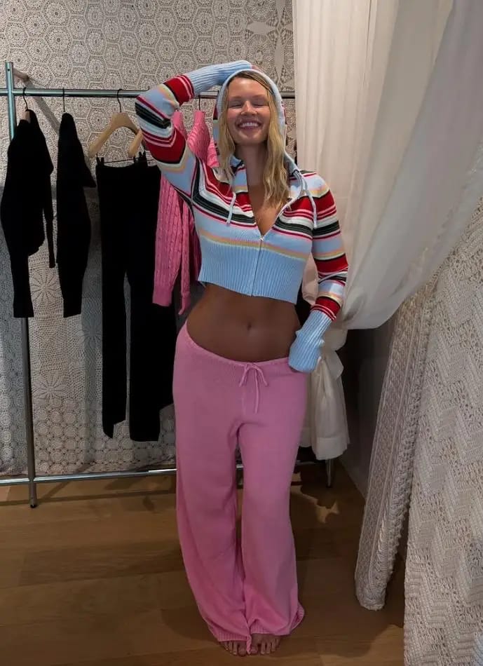 Customer photo review of Nadia Striped Color-Block Cropped Hoodie