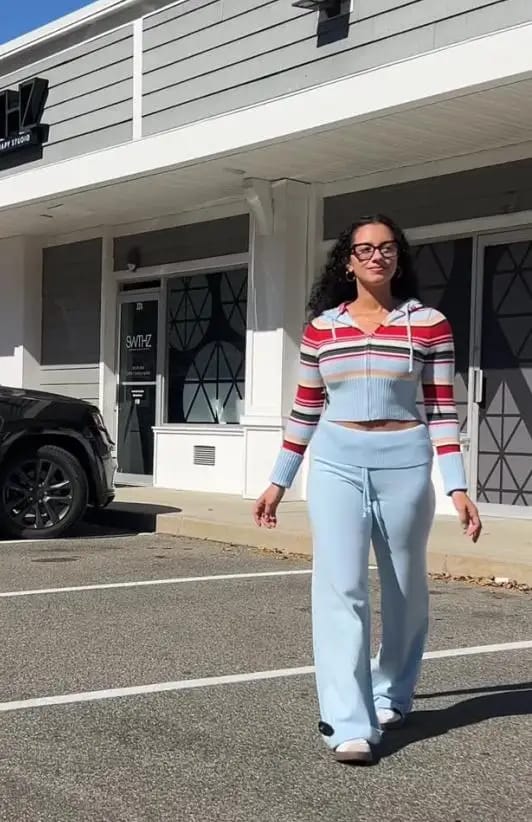Customer photo review of Nadia Striped Color-Block Cropped Hoodie