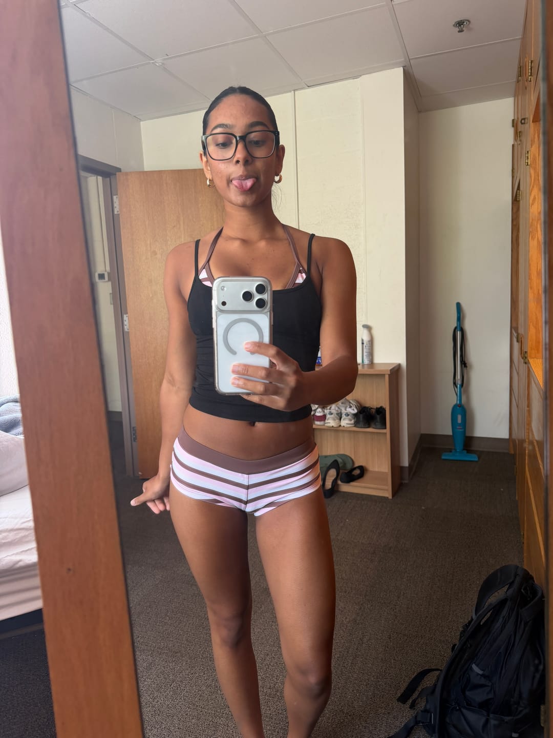 Customer photo review of Seamolly Colorblock Striped Halter Triangle Boyshorts Bikini Set