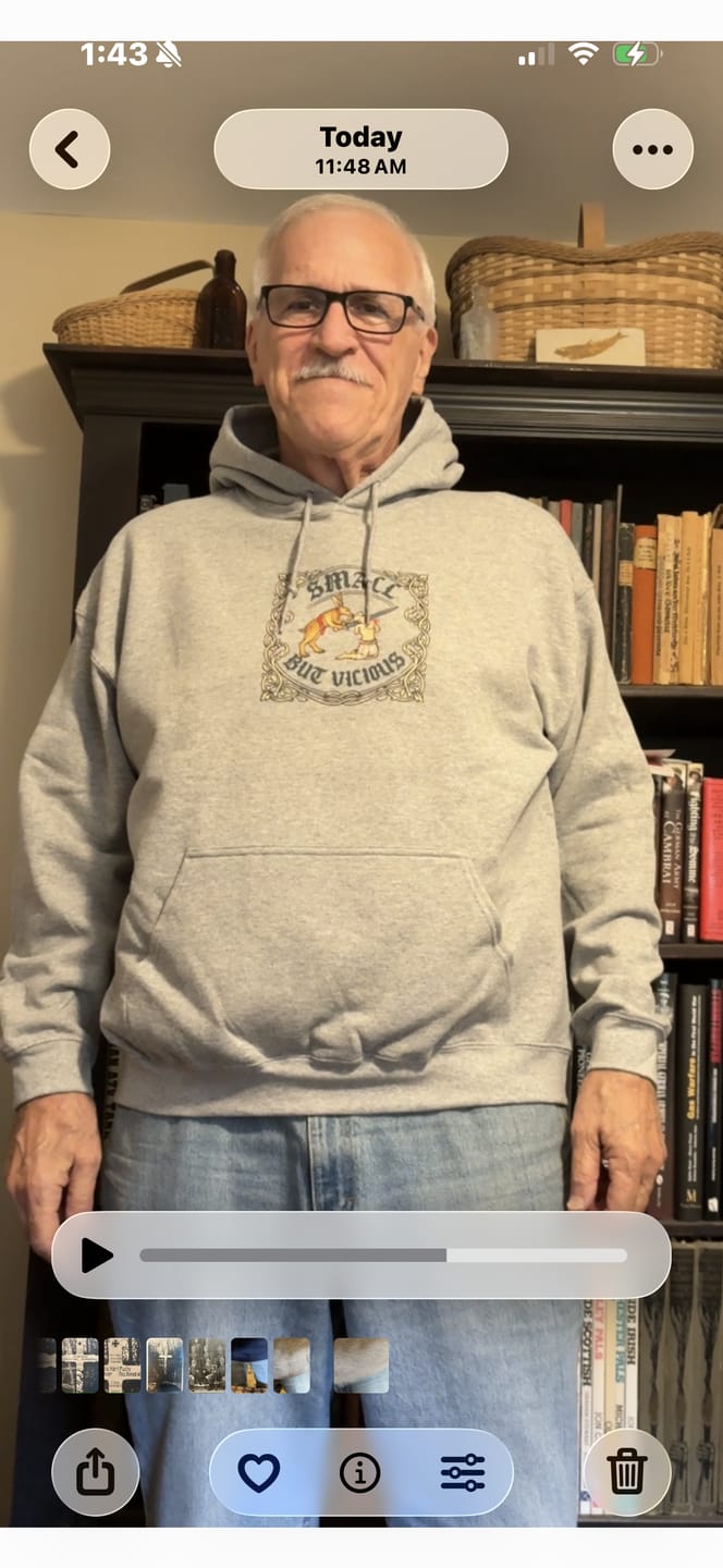Customer photo review of Small But Vicious Rabbit Medieval Marginalia Hoodie Sweatshirt