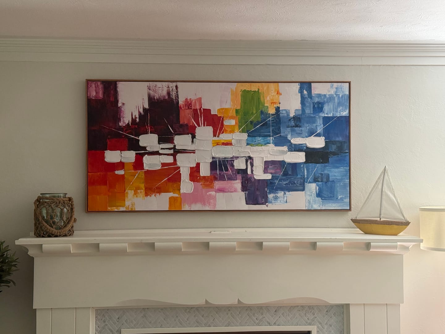 Customer photo review of Vibrant Rhythm – Modern Colorful Impasto Abstract Canvas | Energetic Living Room Wall Art