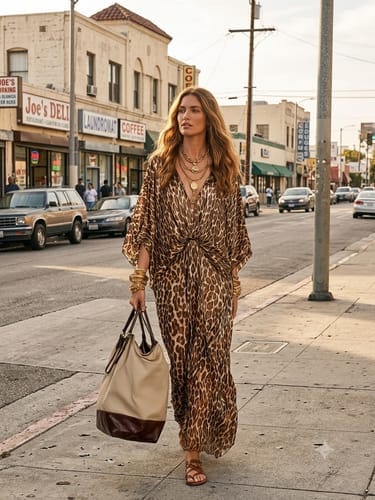Customer photo review of High Waisted Long Sleeves Knot Leopard V-Neck Maxi Dresses