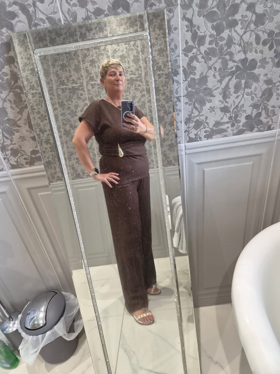 Customer photo review of Madrid Khaki Ruched Gold Tie Set