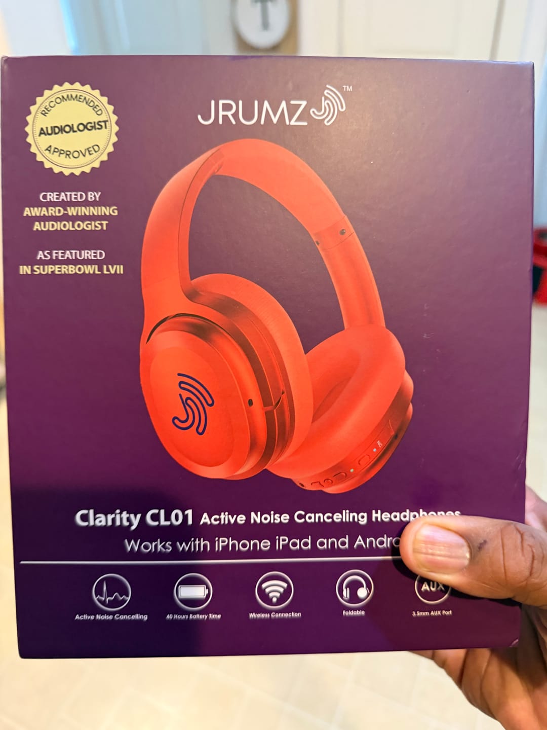 Customer photo review of Clarity CL01 Noise Canceling Headphones with Travel Case- Red