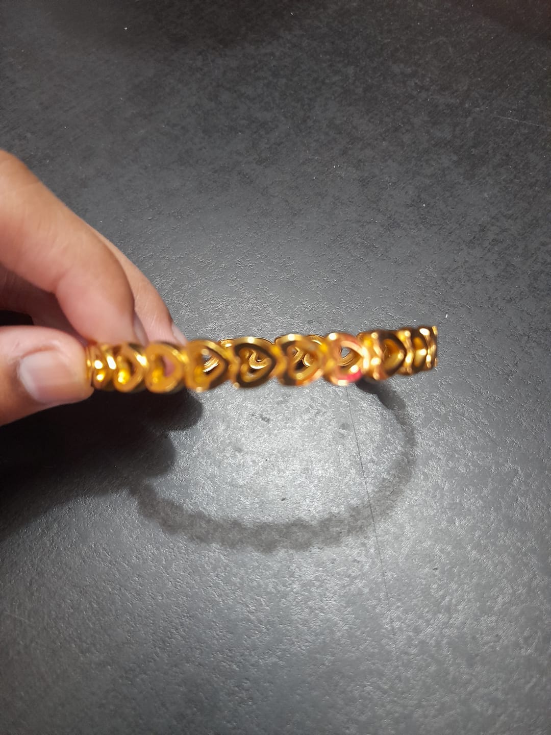 Customer photo review of Gold Heart Bangle Bracelet