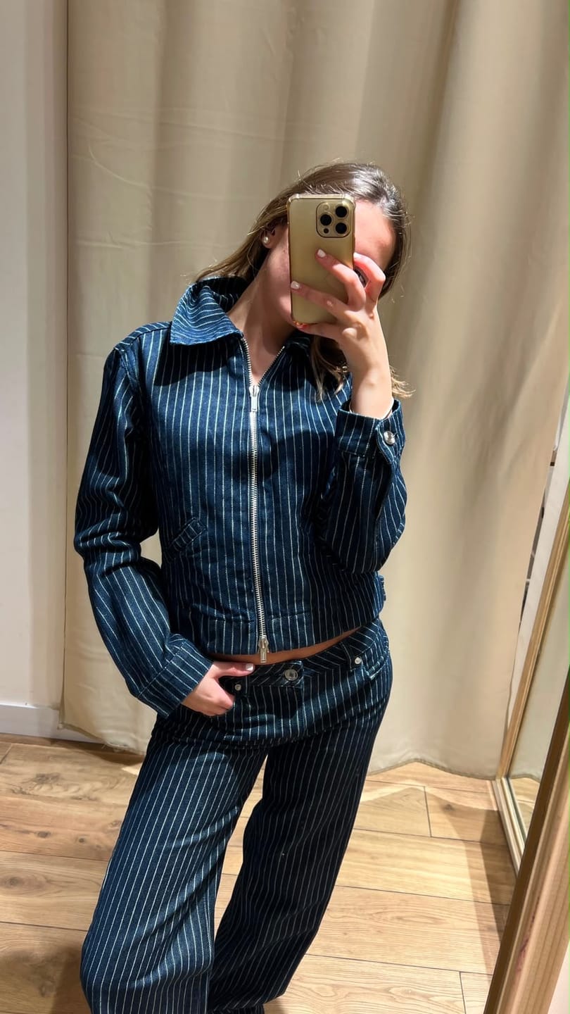 Customer photo review of Chaqueta Denim Rayas Indigo