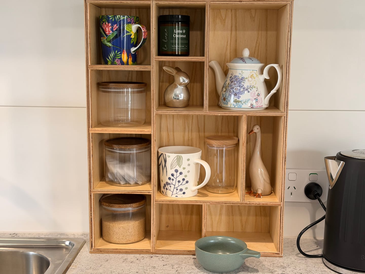 Customer photo review of Wooden Display Shelf for Mugs, Cups & Small Collectibles